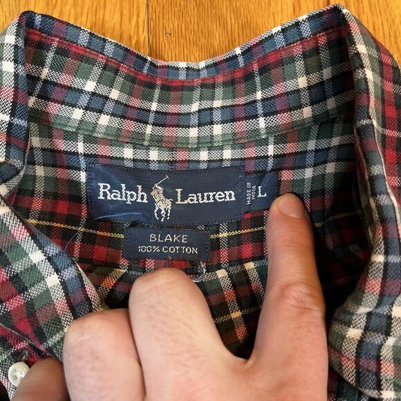 Vintage Ralph Lauren Blake Red Green Plaid Button Up Long Sleeve Shirt Cotton - Picture 3 of 6